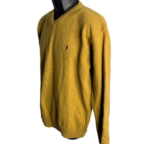 Vintage Marlboro Wool Pullover Sweater L Tan Knit V Neck Long Sleeve Ribbed Trim - Picture 3 of 6